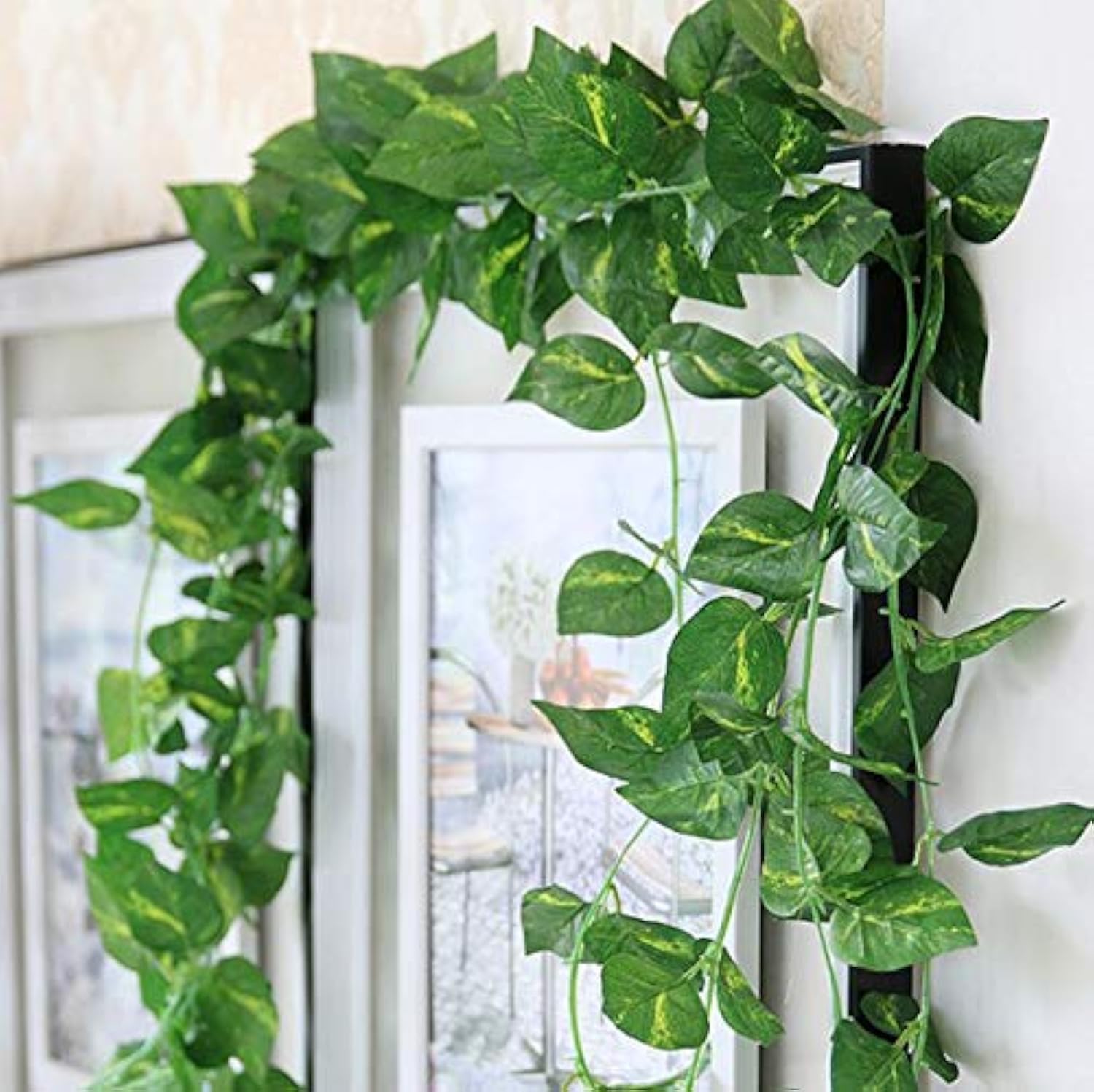 Artificial Ivy Money Plants Leafs Creepers (12 Strings) Silk Greenery Hanging Vines Garlands Creeper Leaves For Decoration (12 Strings, 6 Foot Each)., Vine;Pine;Fern;Ivy
