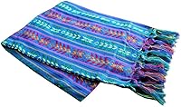 Vista 2 de Del Mex Bufanda de camino de mesa mexicana tejida estilo Rebozo (azul)