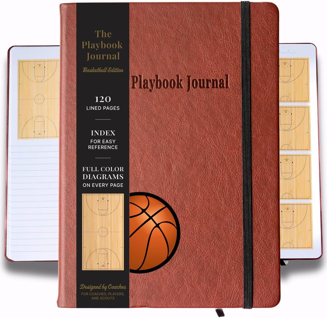 THE PLAYBOOK JOURNAL: Basketball Court Edition- Large Hardcover Notebook with Custom Basketball Court Diagrams