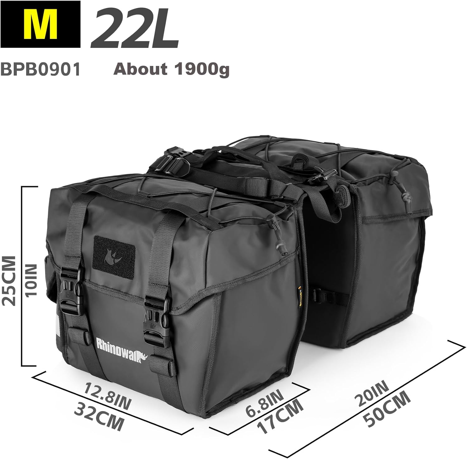 Rhinowalk Bike Pannier Bag with Rain Cover 22L Waterproof Bicycle Double Pannier Bags with Support Plate for Long Distance Riding Saddle Pouches for Bike Rear Rack Cycling Accessories(Black)