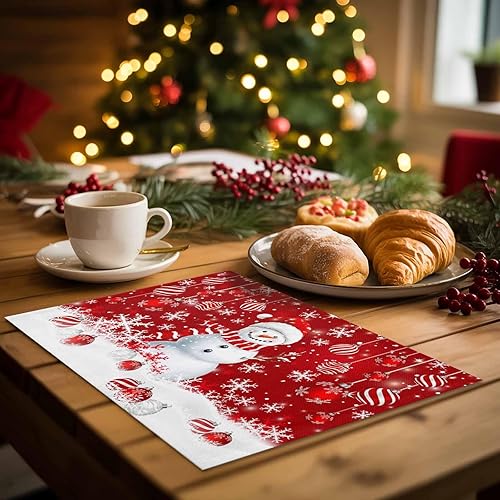 Vista 565 de Juego de 6 manteles individuales rojos para el día de San Valentín, diseño de corazón de San Valentín, resistentes al calor, lavables, manteles