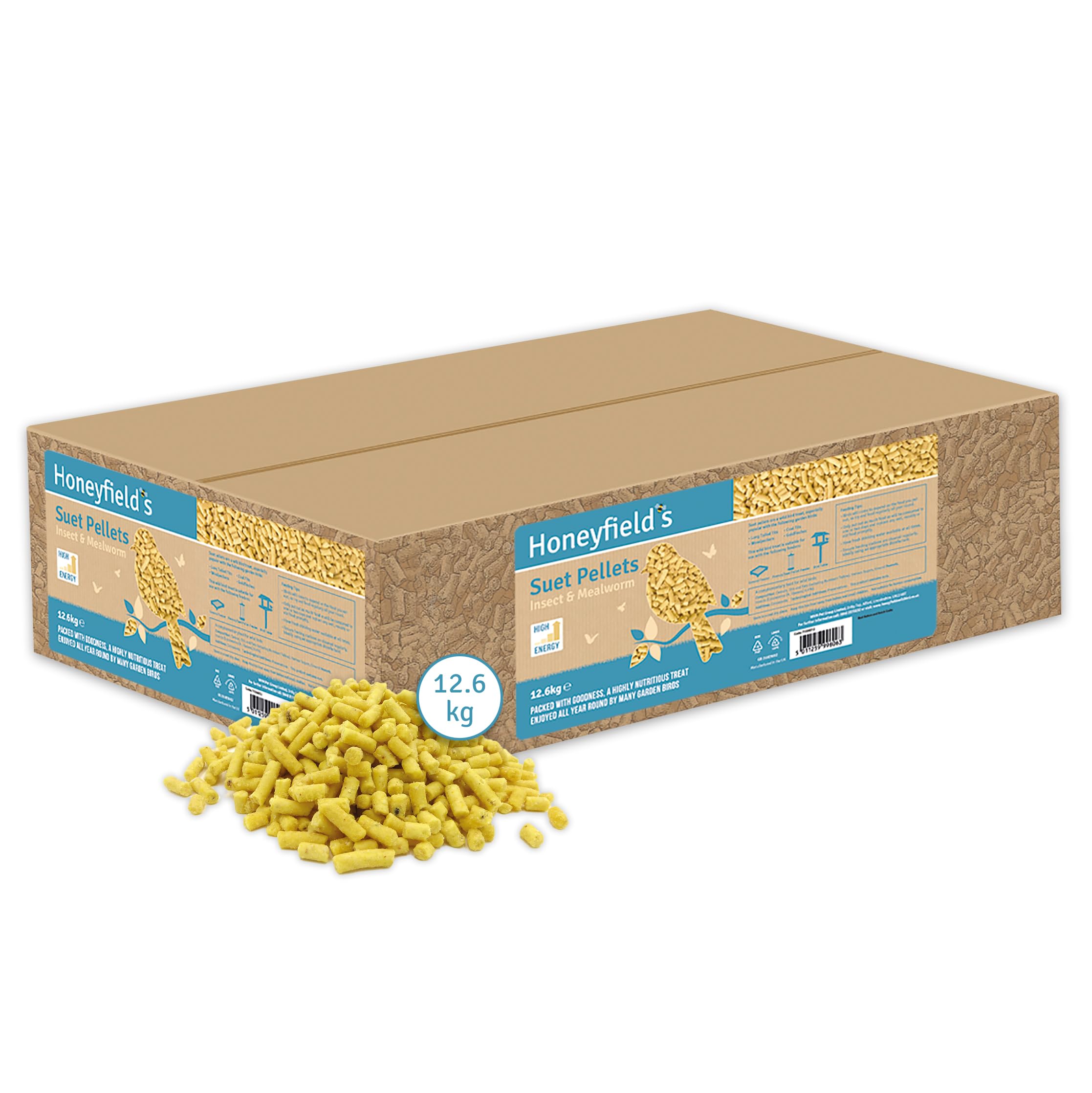 Honeyfield’s - Winter Suet Pellets, Wild Bird Food for Small Birds, Robins, and Common Garden Breeds, High Energy and Protein for Year-Round Feeding, Made in the UK (Insect and Mealworm) (12.6kg)