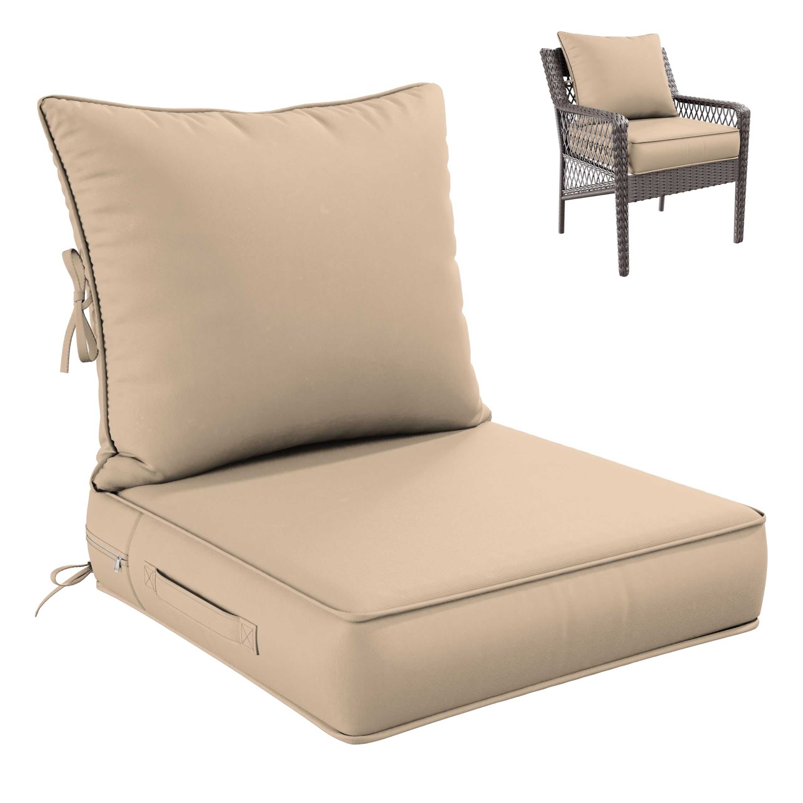 Photo 1 of Pakunoda Premium Outdoor Seat Cushion Chair Cushions for Patio Furniture 24 L X 24 W X 5 H Waterproof & Fade Resistant Deep Seat and Backrest Cushion Set with Removable Covers for Chair, Sofa