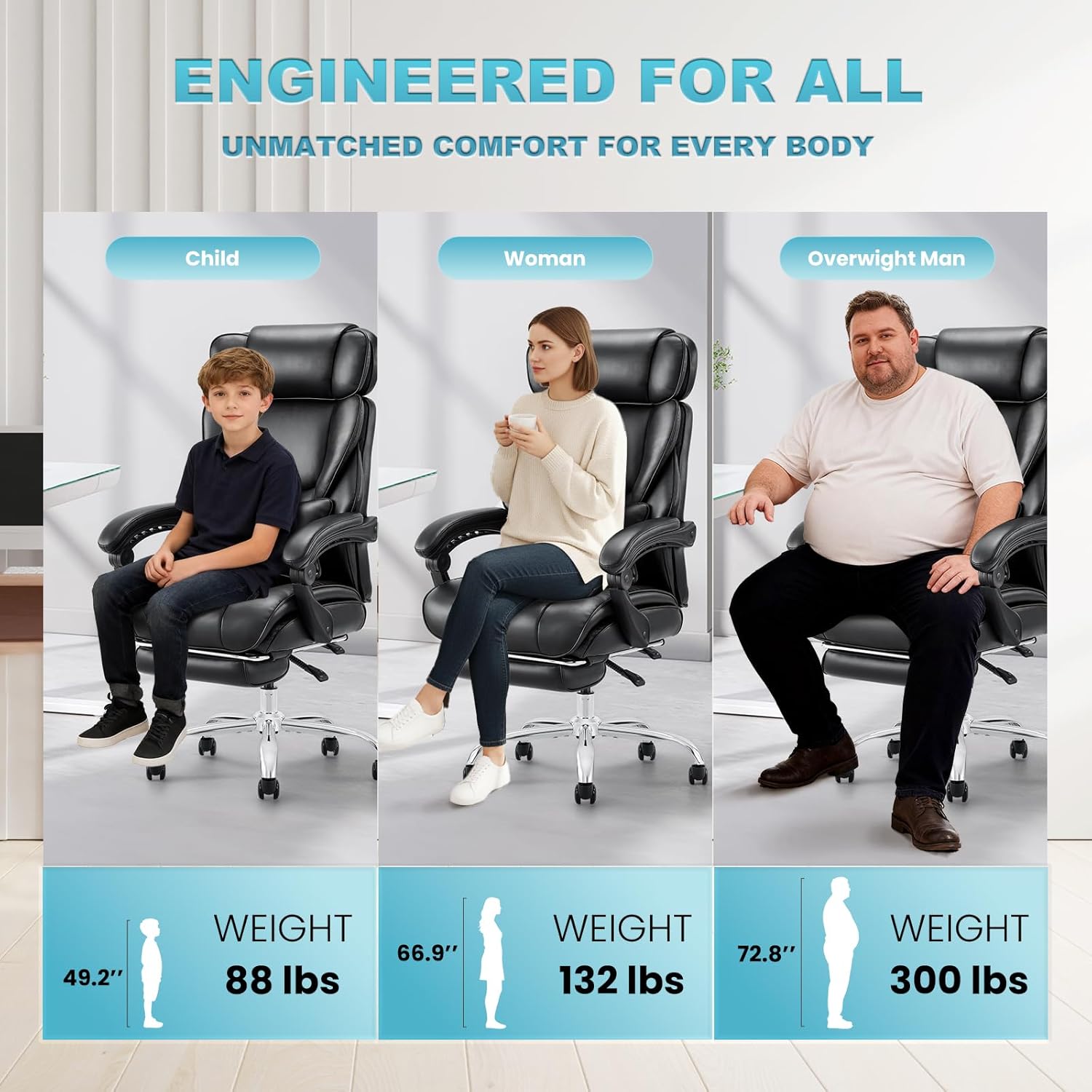 High Back Office Chair with Retractable Footrest & Lumbar Pillow, Ergonomic Bonded Leather Executive Desk Chair, Thick Padded Cushion, 90–135° Reclining Chair for Home Office,Black - Image 7