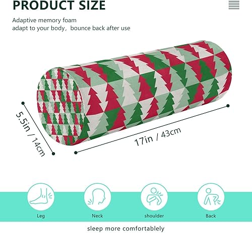 Miniatura 2 de JUNZAN Christmas Tree Pattern Bolster Pillow for Bed Memory Foam Neck Roll Pillow for Sleeping Long Round Pillows for Bed for Pillow with Neck