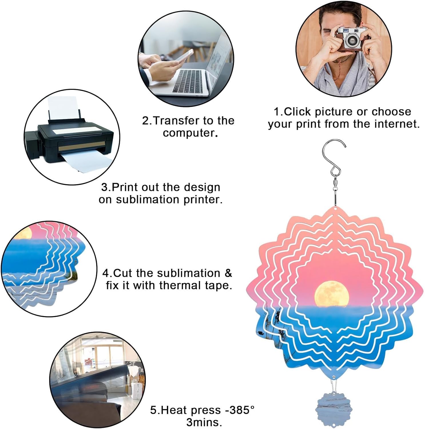 Generic Wind Spinners for Yard and Garden Sublimation Wind Spinner Chime Blanks, 3D Metal Double-Sided Hanging Decoration for Indoor Lamp Tree Wall (Size : 8 * 8in), EDPBVVEDA-RUY041902C2