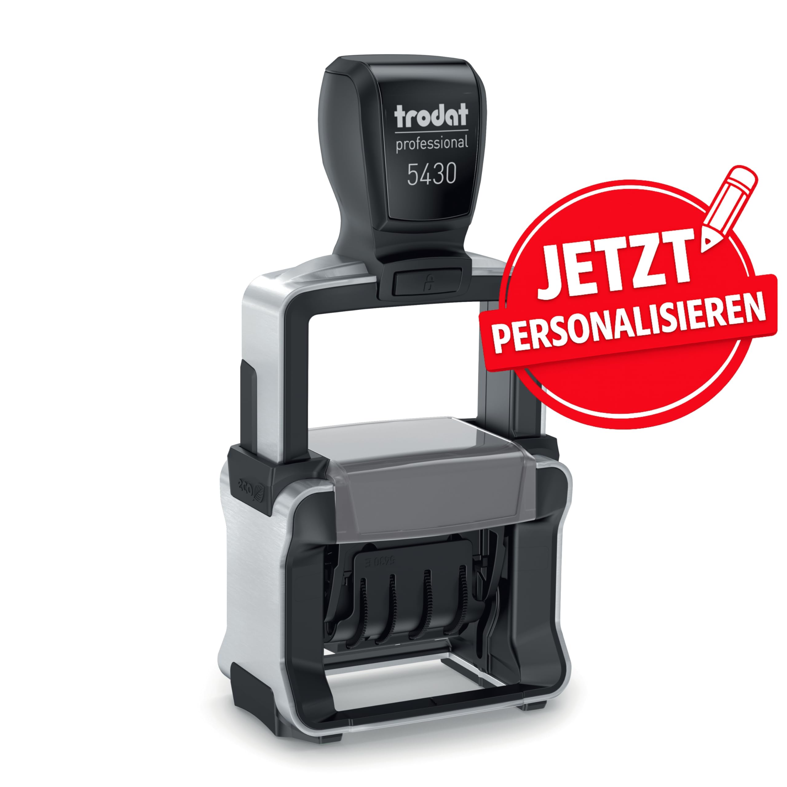 5430 Datumstempel individuell mit Text personalisierbar selbstfärbend Datum + Wunschtext Bürostempel Firmenstempel Adressstempel für Büro Praxis Lager robust Die Stempel GmbH