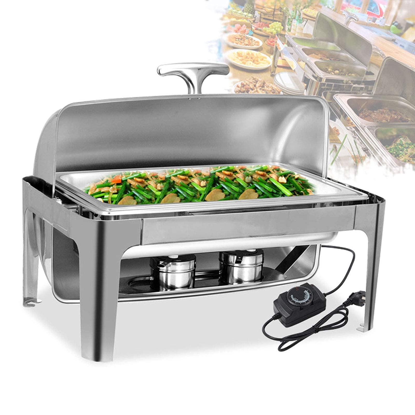 Scaldavivande con Coperchi, Scaldavivande Elettrici da 9 Litri per Feste e Buffet, Server da Buffet in Acciaio Inossidabile per Matrimoni o Feste a Buffet - Mantieni il Cibo Caldo Tutto il Giorno