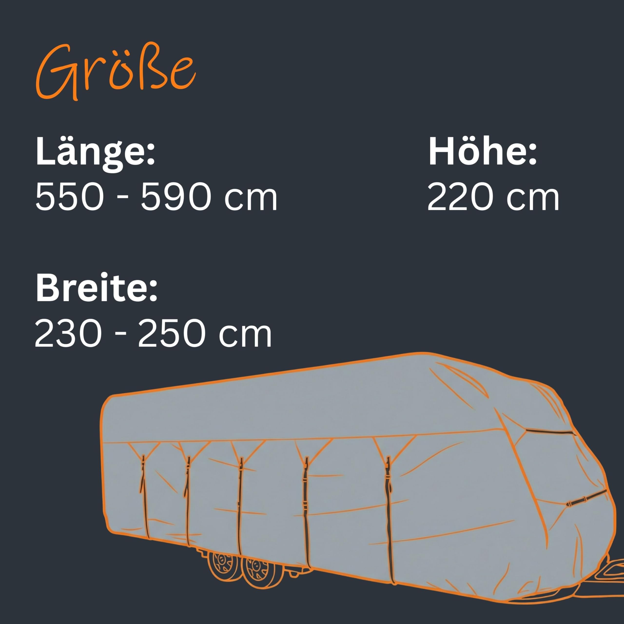 your GEAR Wohnwagenabdeckung Bonito 470-510 cm – 4-lagige Wohnwagenschutzhülle – Caravan Cover wasserdicht & atmungsaktiv – Inkl. Deichselhaube – 550-590 cm Breite – Grau