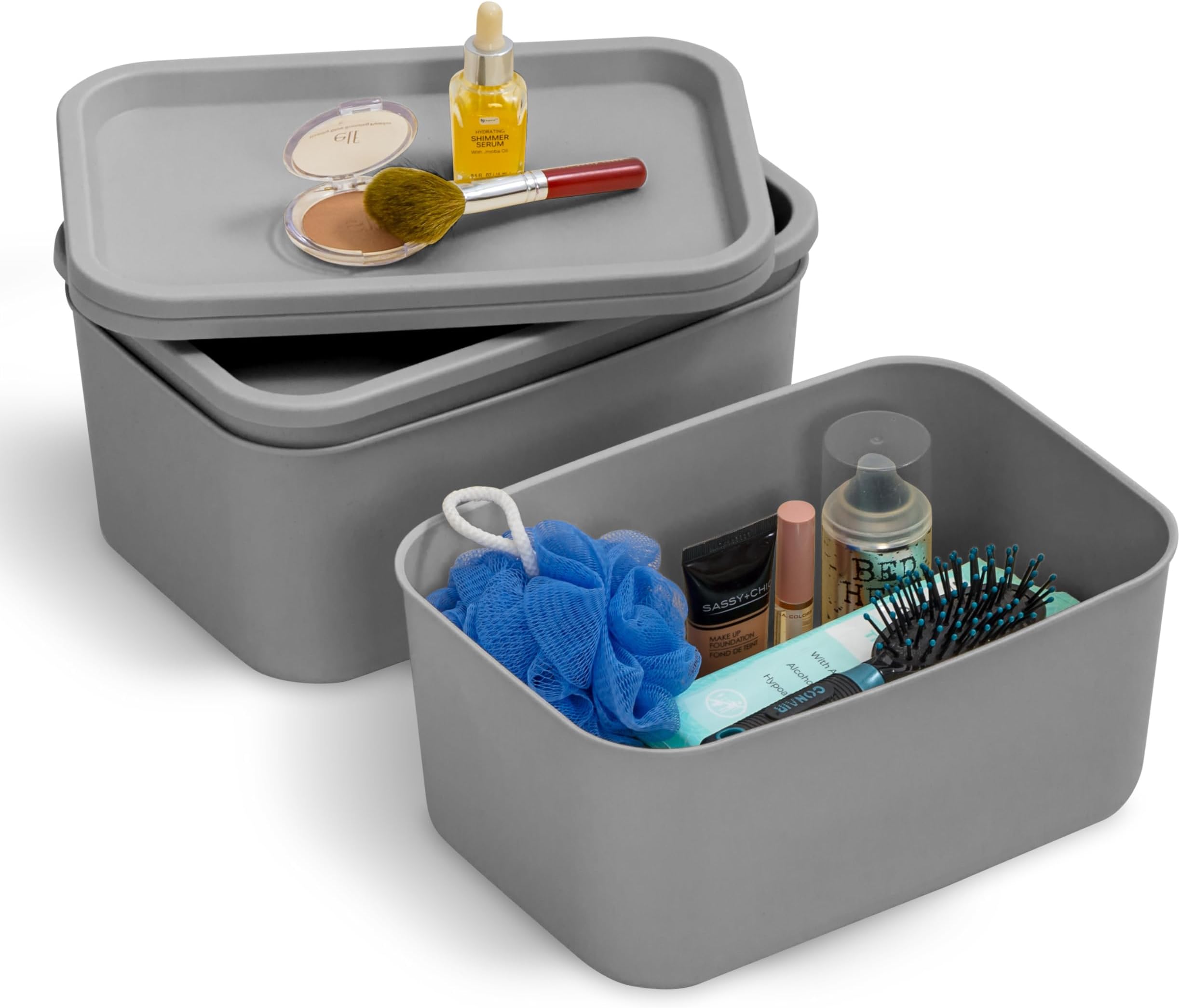Set of 3 Plastic Storage Boxes with Non-Snap Lid, Stackable, for Kitchen, Bathroom, Bedroom, Dressing Room, Office, Solid & Durable Organization, SNL-S