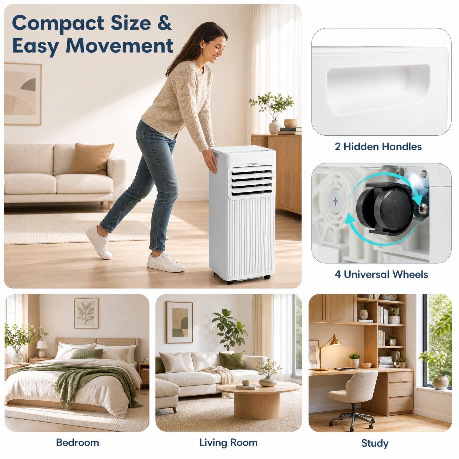 LIFEZEAL Climatiseur Mobile Silencieux, Climatiseur Portable, avec Refroidissement, Déshumidification, Ventilation, Mode Sommeil, Minuterie 24h, Minuterie 24h (9000, BTU, Style2)