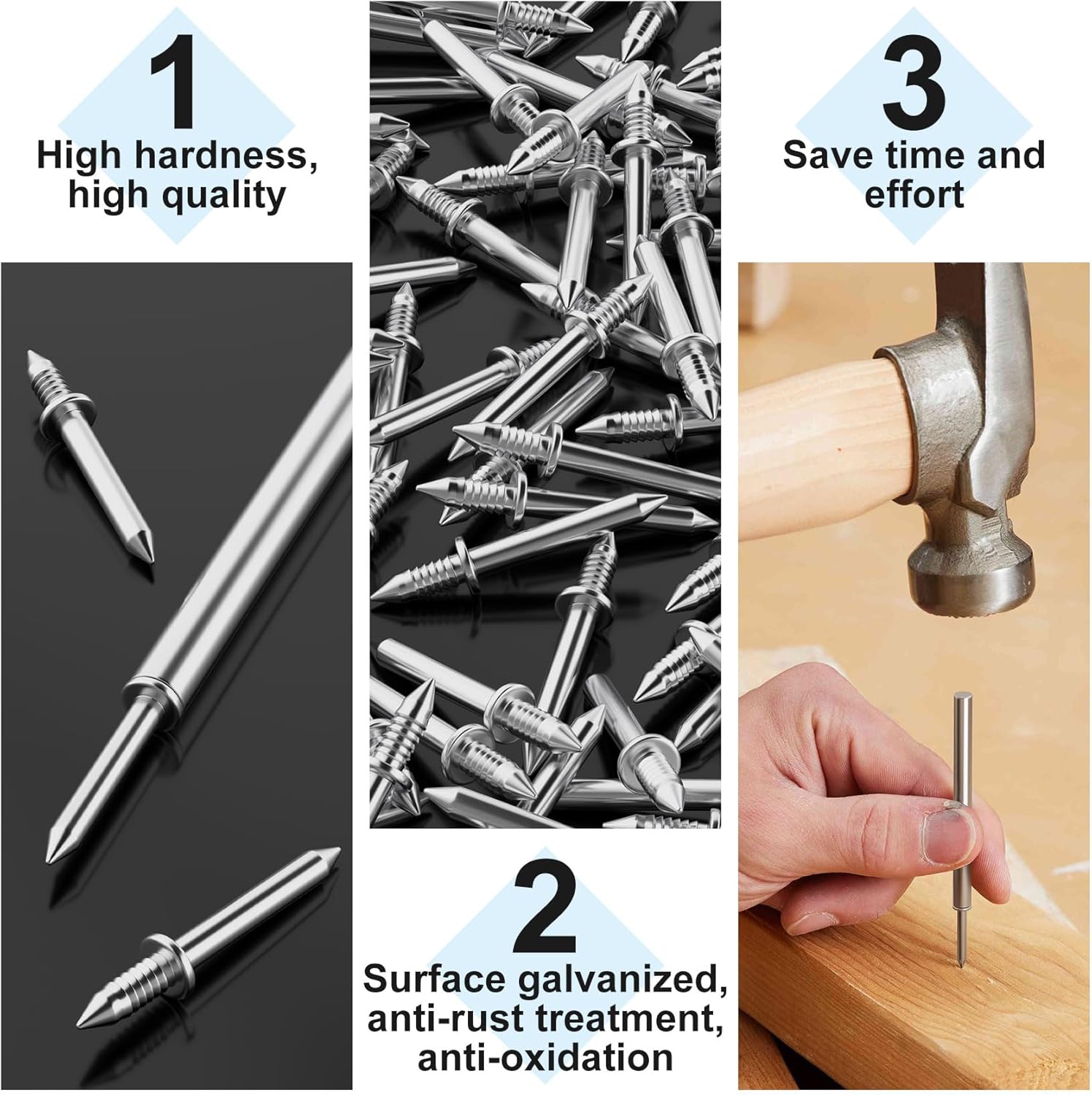 Joez Wonderful 200 Pcs Double-Head Skirting Thread Seamless Nail, Double Sided Nails with 2 Pcs Sleeve Tools, Invisible Security Screws for Baseboards (0.2"x2.35")