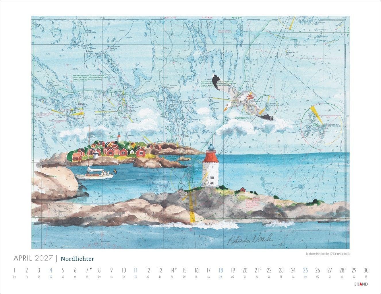 Nordlichter - See(h)karten Kalender 2027: Jahres-Wandkalender 2027. Kunst trifft Navigation: Der maritime Kalender mit Bildern vom Meer und der Küste. Format 44 x 34 cm
