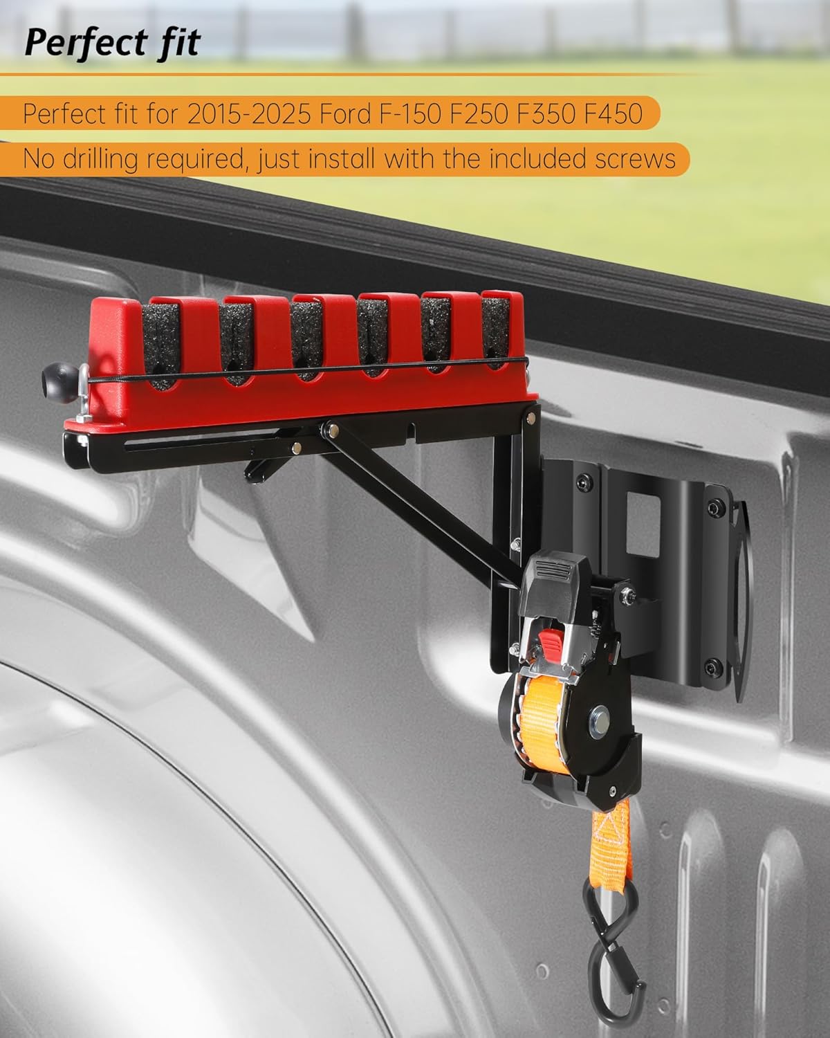 Truck Bed Fishing Rod Holder for Ford F150, with Retractable Truck Bed Ratchet Straps for Ford F150, Can Hold 6 Fishing Rods, Compatible with Ford F-150 F250 F350 F450 2015-2025