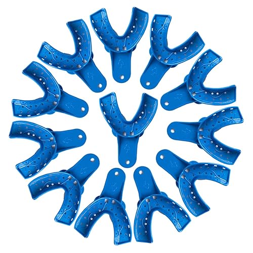 SNAWOP Bandejas de impresión dental, 12 unidades, soporte de plástico perforado para matriales de impresión, varios tamaños (12 unidades, M más bajo)