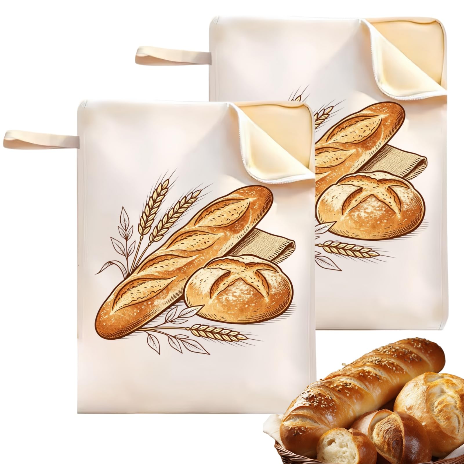 Bienenwachs Brotbeutel - Wiederverwendbare Brotbeutel, 2 Stück 43cm×33cm | Lebensmittellagerbeutel für Brot und Backwaren, um frisch zu bleiben| Tragbarer Handgriff, Reißverschluss