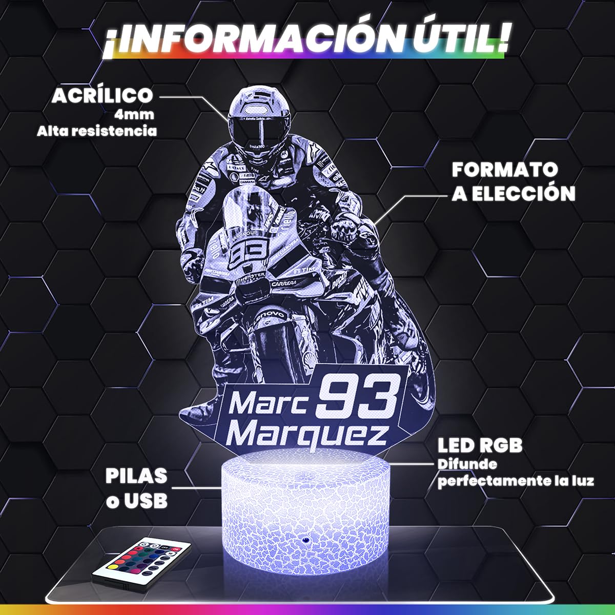 Lampephoto.fr - Lámpara 3D GP Moto - F. Quartararo Luz Nocturna Táctil Led Ilusión 3D, Idea de Regalo para Niños y Niñas, Navidad, Lámpara de Mesilla de Noche para Niños o Adultos, Merchandising TOP