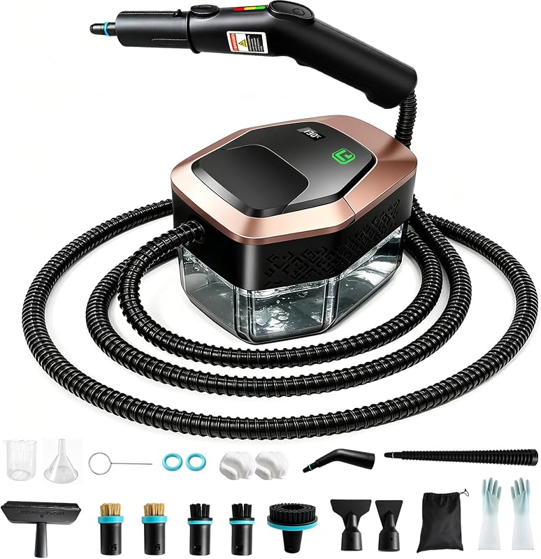 Limpiador de vapor para el hogar y el auto, vaporizador presurizado ajustable de 3 niveles para limpieza, calentamiento de 10 s, tanque grande de 1,8 L, limpiador de vapor portátil para muebles, tapicería, lechada, azulejos, paredes, baño