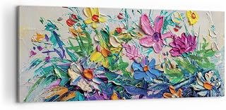 ARTTOR Bilder auf Leinwand 120x50cm Wandbild Botanik Blumen - 4521 | Farben Impasto Panorama Groß Wanddekoration Wohnzimmer Schlafzimmer Wanddeko Wand Kunstdruck Wandkunst Wall Decor ARTTOR