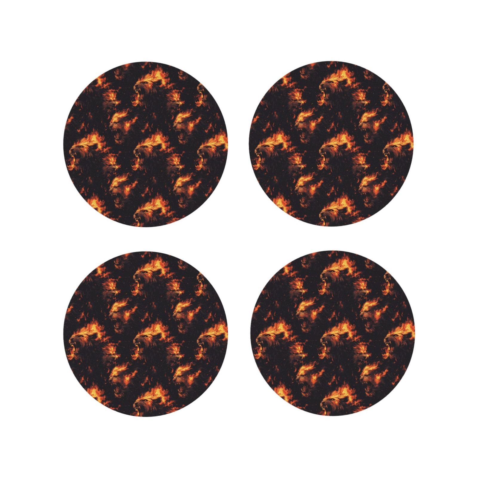 Smazdfxx Women's As Pic Leather Coasters Set Of 4 - Flame Lion Dark Print Lightweight Drink Coasters For Desk