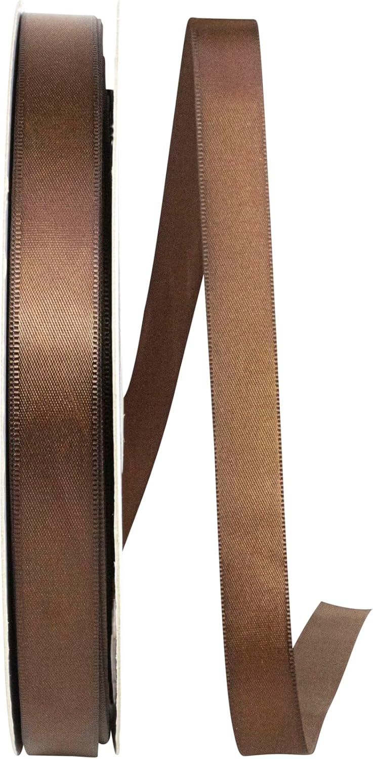 Reliant Ribbon 4950-092-03C Double Face Satin Ribbon, 5/8 Inch X 100 Yards, Brown