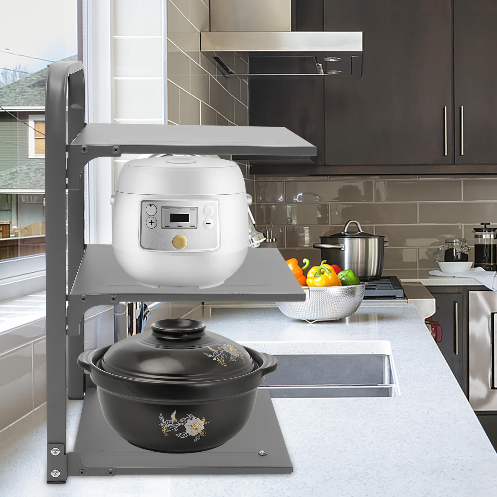 Organizador Estante Resistente y Portátil Plegable de Ollas de Acero al Carbono Rejilla Multifunción Drenaje para Cocina Adecuado para Armarios y Encimeras