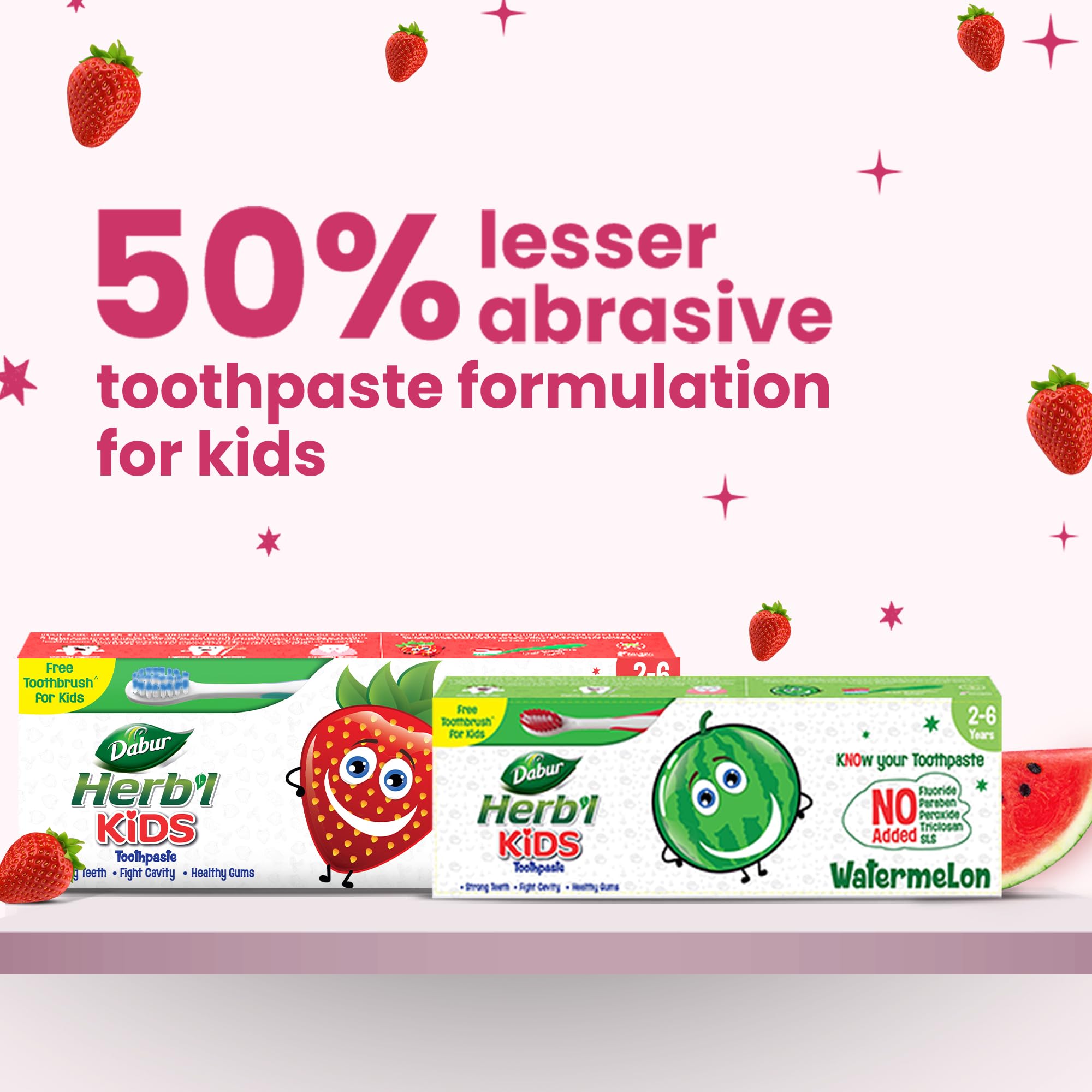 DABUR Herb'L Kids Toothpaste For 2-6 Years (Strawberry Flavour) - 80G 2