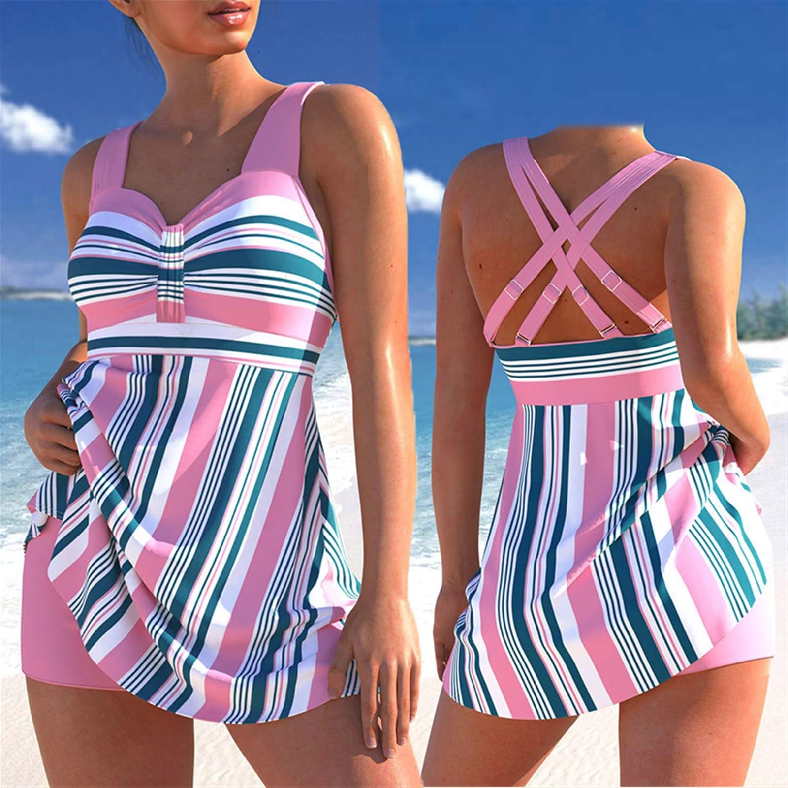 Set Bikini con Stampa A Righe Estive Femminili Costume da Bagno Donna Costume da Bagno Sexy Set Due Pezzi Costumi da Bagno Bikini Larghi