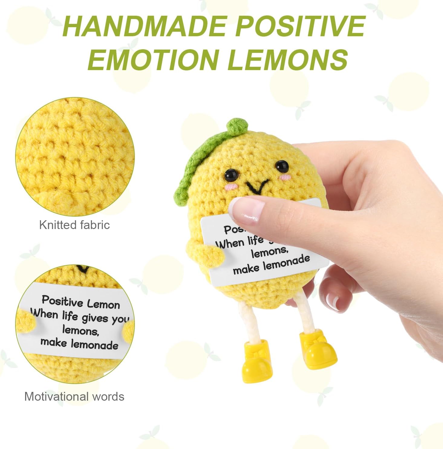 TOYMIS Funny Positive Lemon, 4.3 Inch Emotional Lemon Crochet Support Doll with Encouragement Card Cute Handmade Knitted Positive Toy for Friends Family Home Office Decoration Party Favors Accessories