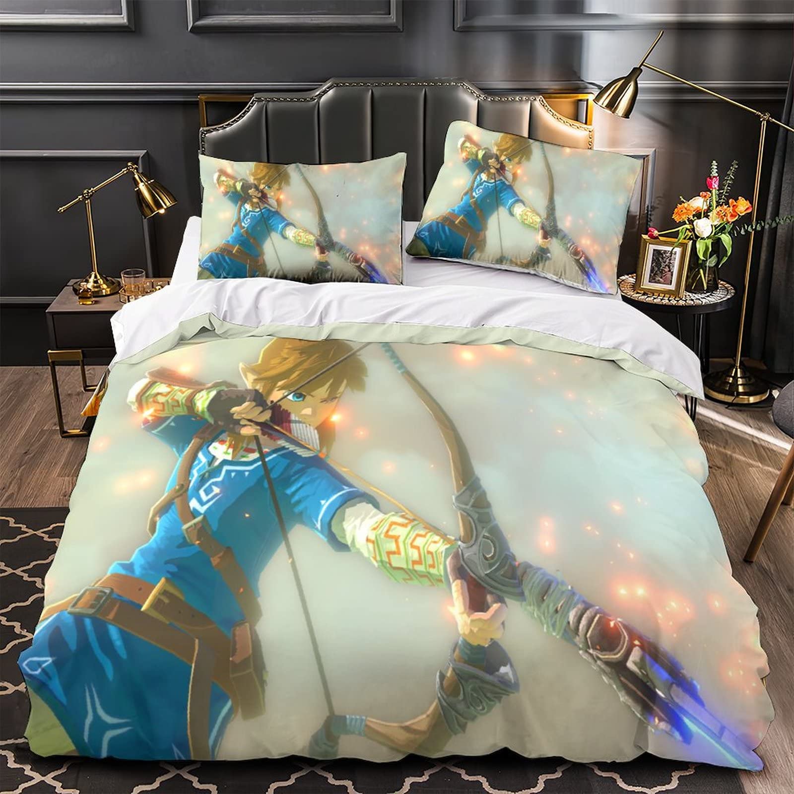 NICHIYOBI The Legend of Zelda Dekbedovertrek-beddengoedset, dekbedovertrek en kussensloop, microvezel, 3D digitale print, driedelig beddengoed (14, Single 135 x 200 cm