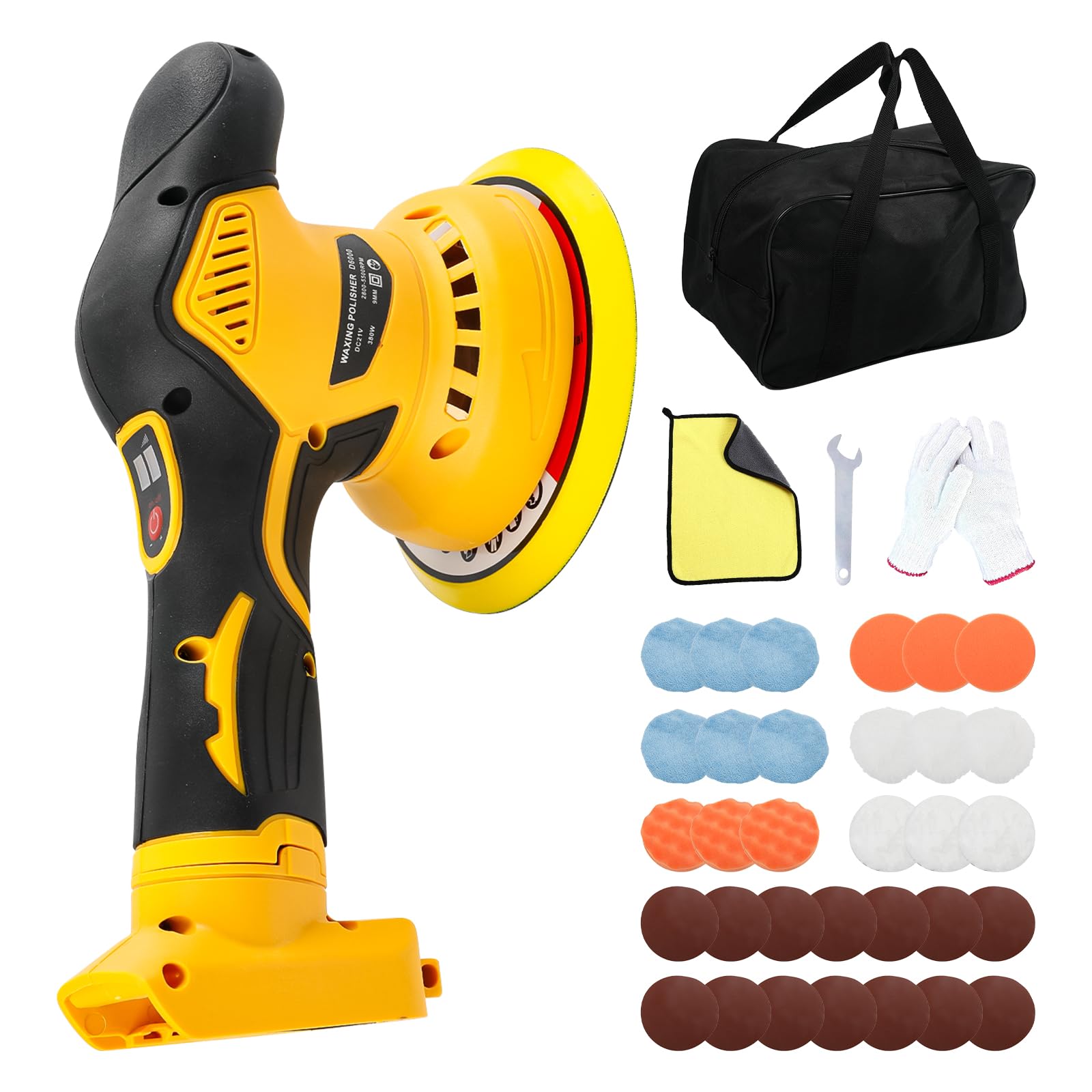 Pulidora de autos inalámbrica para Dewalt, sin escobillas de 6 pulgadas, pulidora orbital de 8 velocidades variables, 5500 RPM para detalles de autos encerado eliminación de rayones (sin batería)
