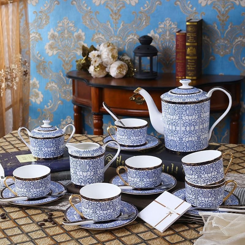 Ceramic Tea Sets with Vine Patterns Afternoon Coffee Set Flower Gold Rimmed