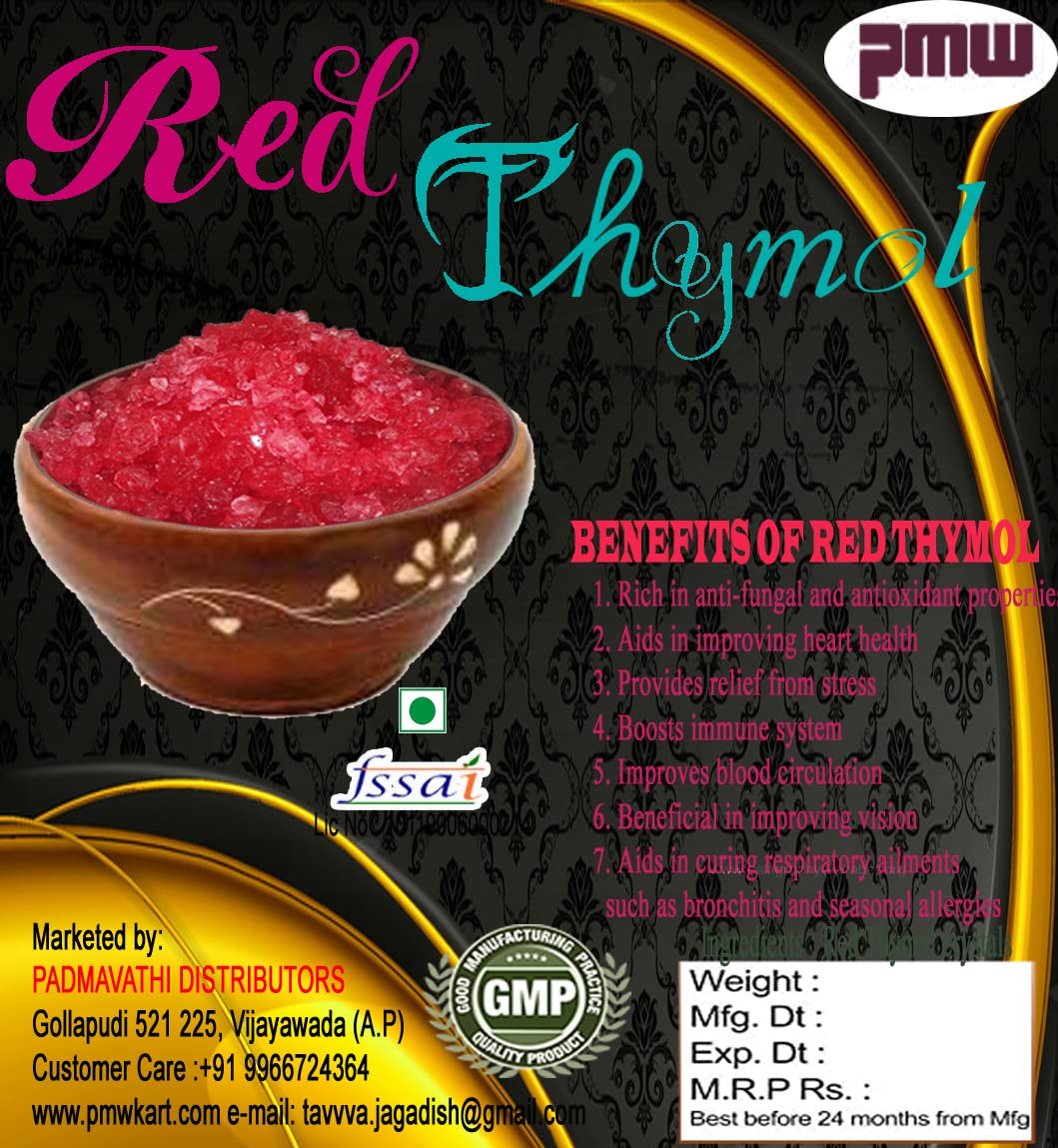 Pmw - Pure Red Thymol Crystals - Ajwain Ki Phool - Joni Guti - Yamani - Ajamo - Vamu Puvvu - 100 Grams - Loose Packed - 100 Percent Original