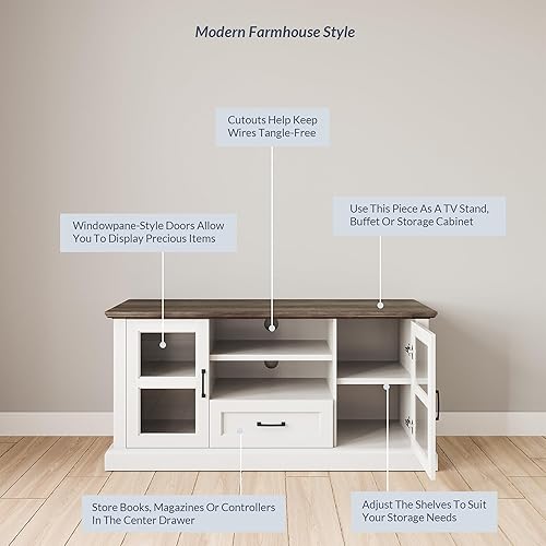 Miniatura 4 de BELLEZE Trussati - Soporte de TV moderno rústico de 62 pulgadas para televisores de hasta 70 pulgadas, consola central de entretenimiento de