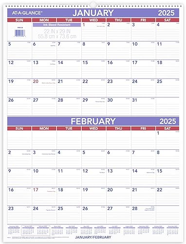 AT-A-GLANCE Calendrier mural 2025, 55,9 x 73,7 cm, grand, référence 2 mois (PM92