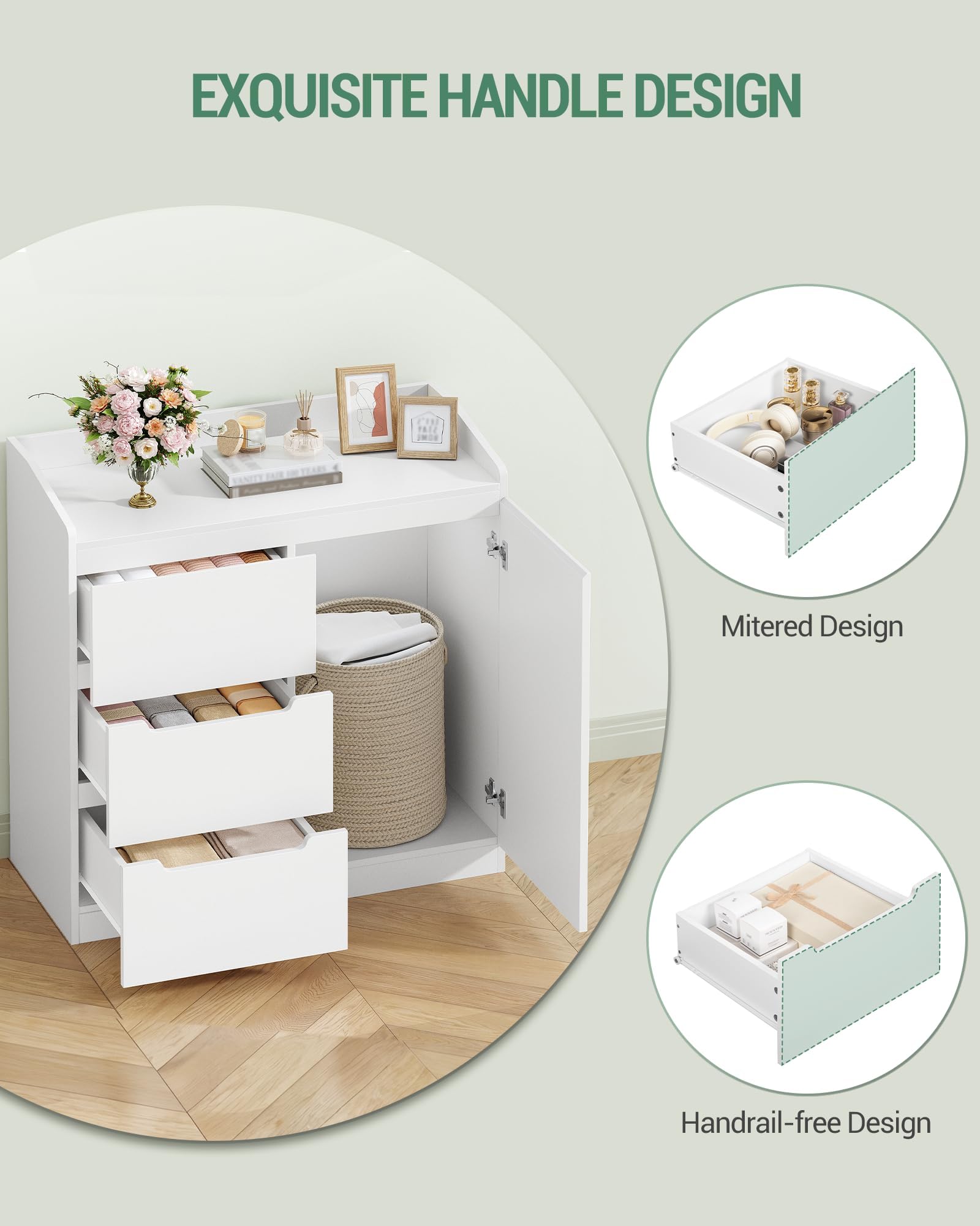 Hzuaneri Cassettiera, 3 cassetti, Cassettiera Camera da Letto con Piano di Lavoro, Mobile Ingresso, Stile Moderno, Adatto per Soggiorno, Camera da Letto, Corridoio, 40 x 80 x 87 cm, Bianco DC12303X