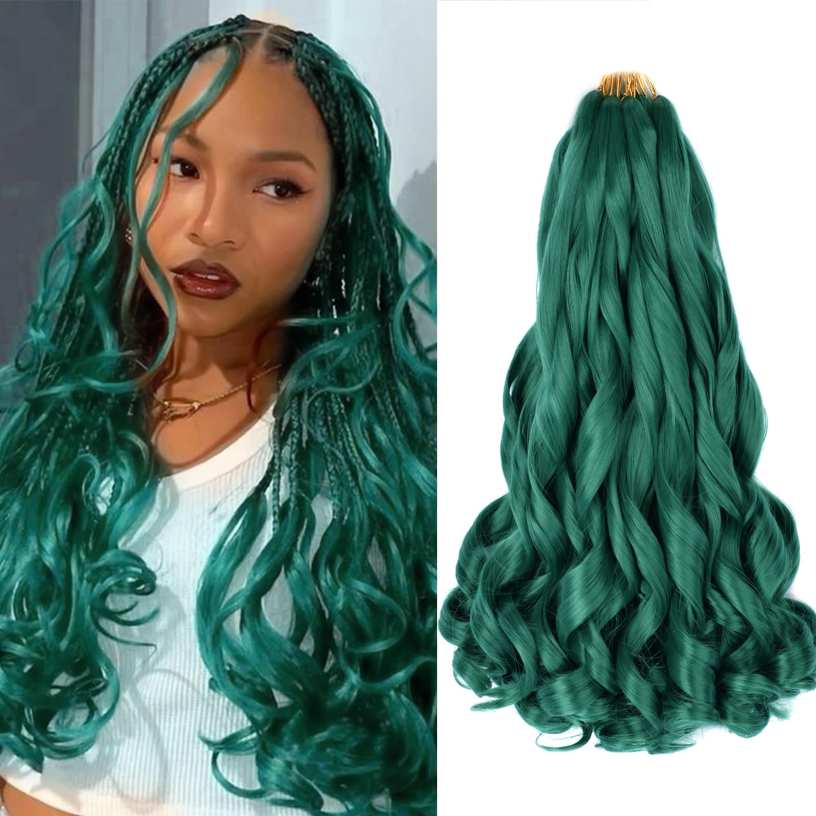 French Curl Braiding Hair 8Packs 16Inch Pre Stretched Synthetic Spiral Curly Crochet Braiding Hair 75g/Pack Green French Curl Hair Extensions for