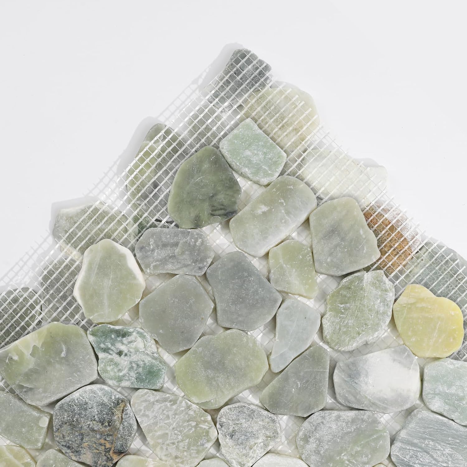 Green Sliced Stone Pebble Mosaic Tile, 12" x 12" Stone Pebble Backplash for Bathroom Kitchen Shower Floors and Wall Decor and Outdoor Areas, Pack of 5