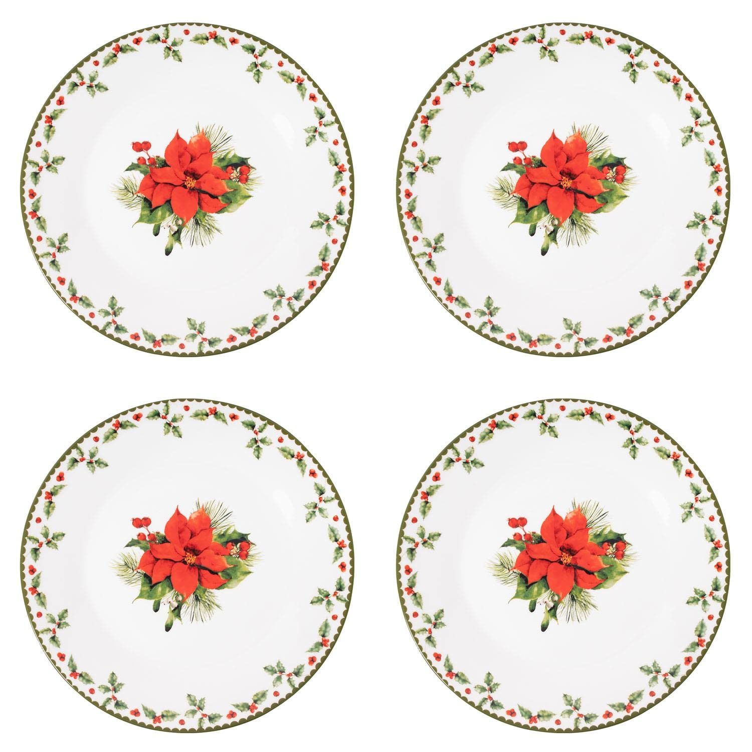 Harvey & Mason Set Of 4 Side Plates Christmas Holly Porcelain Festive Dinner Setting Xmas