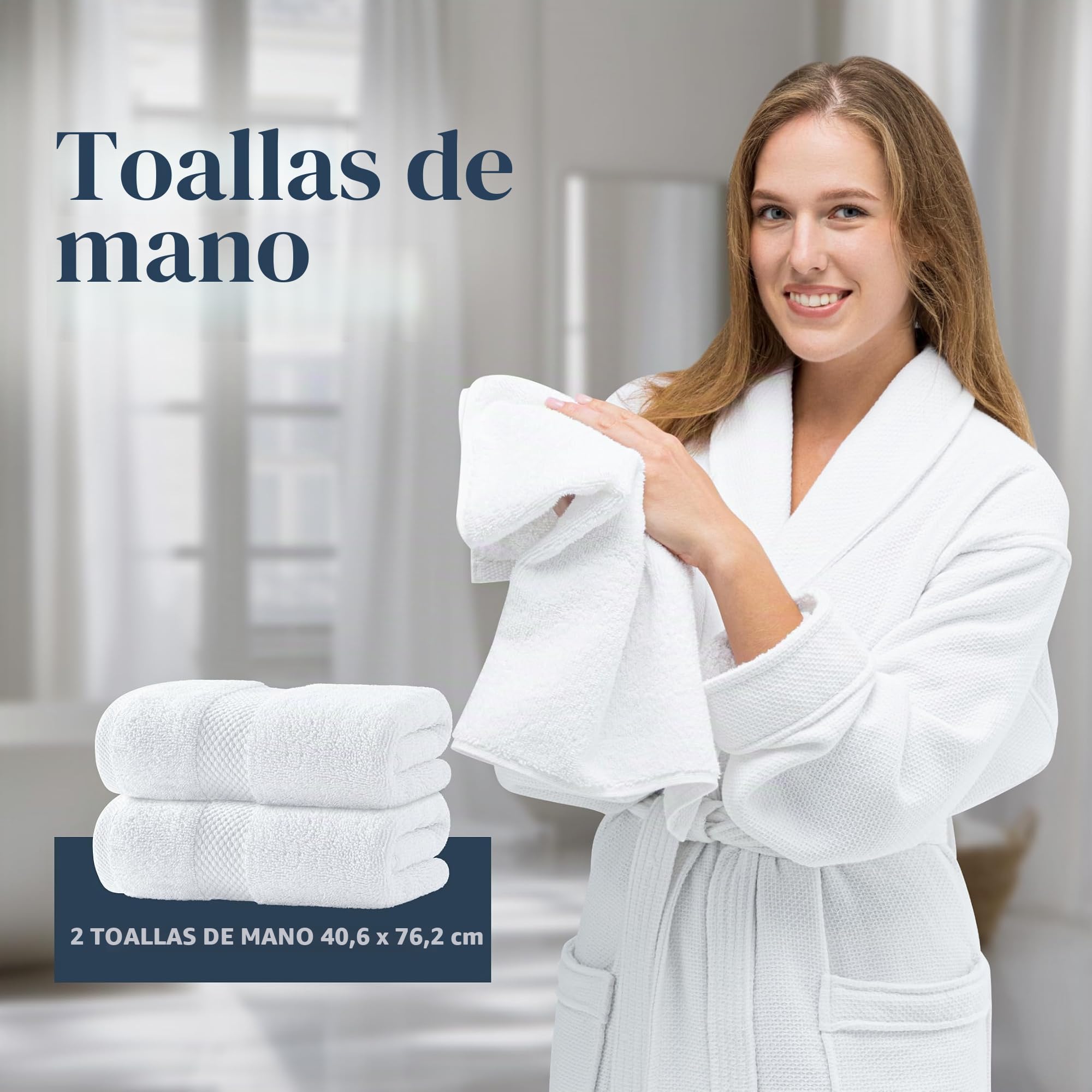 Juego de toallas blanco de baño de lujo, algodón peinado, absorbentes, 8 unidades, 2 toallas de baño, 2 toallas de mano, 4 paños, paquete de 8 unidades, 4 paños, paquete de 8 unidades, blanco