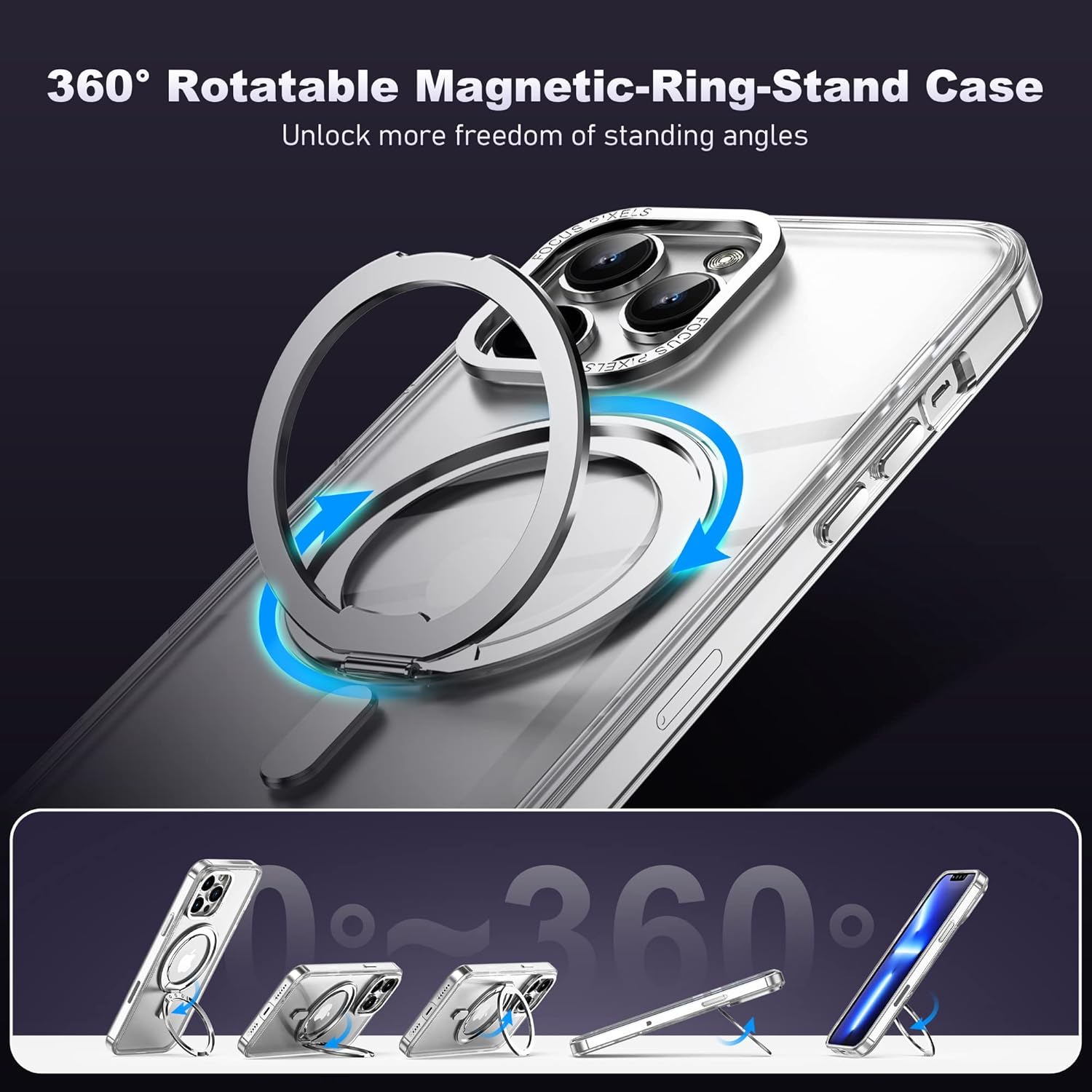 Designed for iPhone 15 Case with Magnetic Invisible Stand[Military Drop Protection][Compatible with MagSafe][Great Grip Feeling] Shockproof Waterproof Heavy Duty Clear Case for iPhone 15 6.1 ",Clear