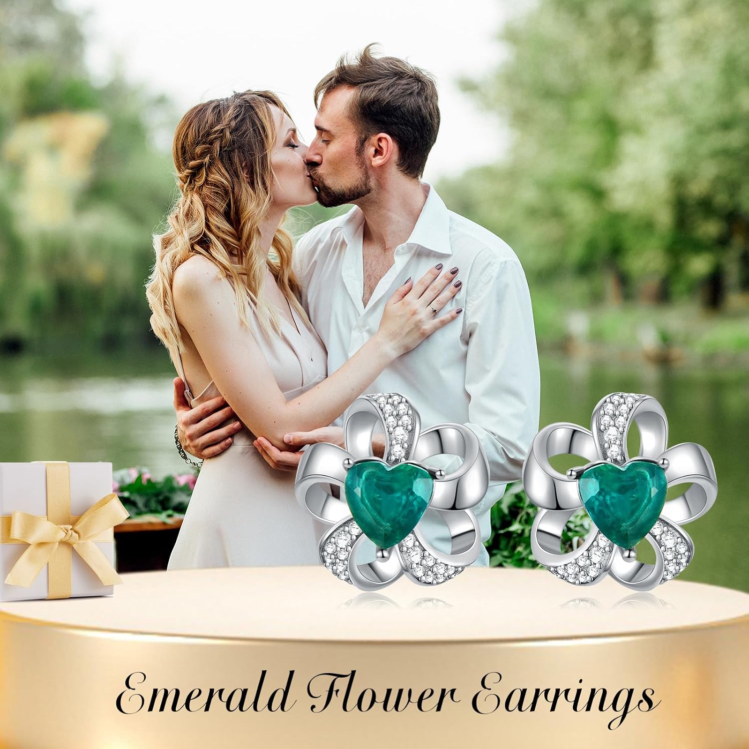 Lab Grown Emerald Earrings 925 Sterling Silver Flower Stud for Women