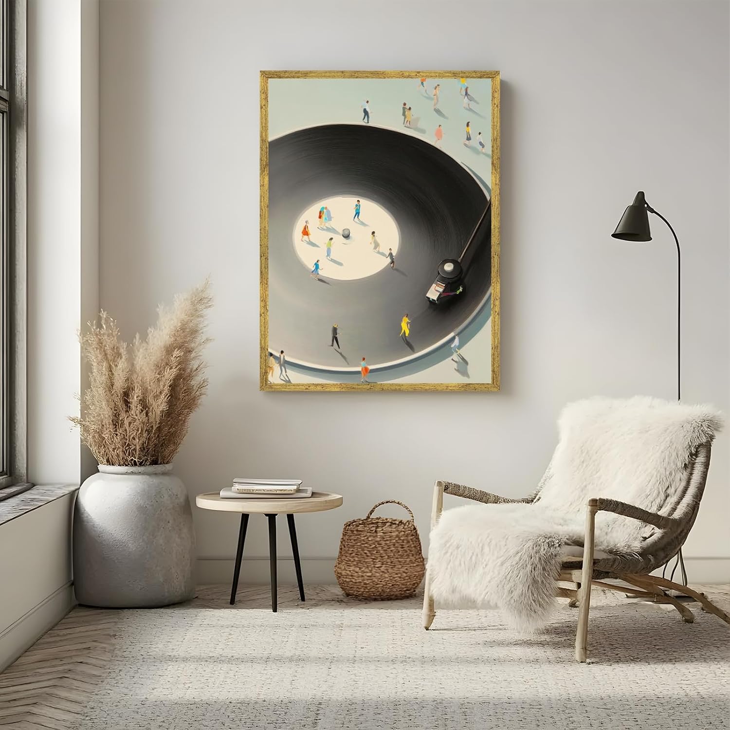 Gold Framed Vinyl Record Player Wall Art Retro Turntable with Tiny Dancers Poster Minimal Living Canvas Prints Modern Surreal Painting Artwork for Bedroom Studio Music Lover Room Decor 12x16inch image 5