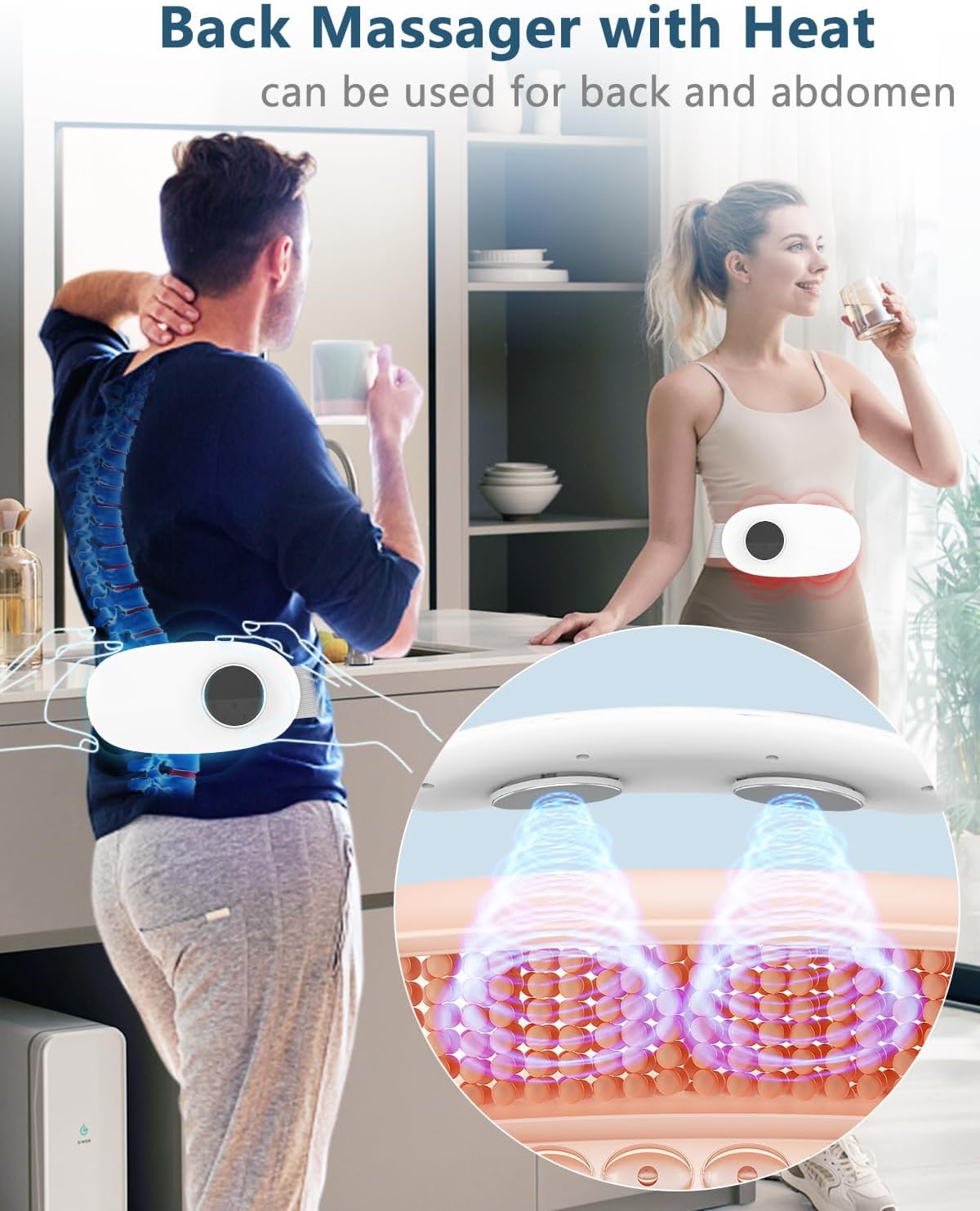 AJGJF Heating Pad for Back Pain Relief-Lower Back Massager with Heat,Abdominal Belly Massagers with 6 Massage&16 Levels,3 Heated,Cordless Portable Travel Waist Wrap Belt,Mothers Day Gifts for Him Her