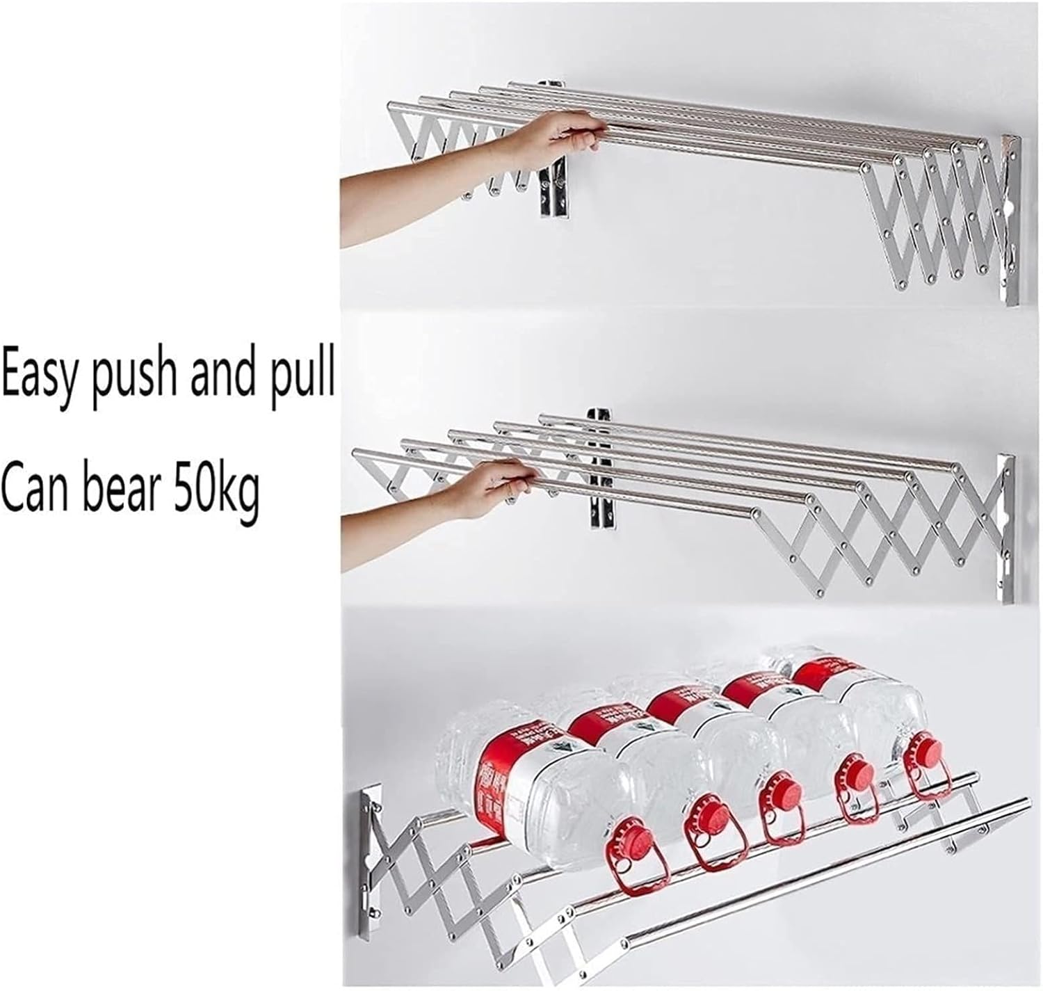 Towel Rack Extendible Folding Wall Mounted Clothes Airer 5 Hanging Laundry Drying Rack Towel Rail Air Dryer Rack for Indoor Bathroom Balcony Outdoor Easy to Install,80cm