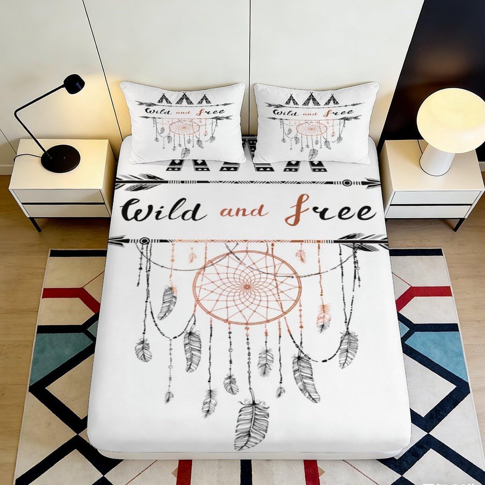 3D Printed Dreamcatcher Boho Feather Fitted Sheet Microfiber Soft Non-Slip Bed Cover for Bedroom Dorm Mattress Protector 180x200x25cm
