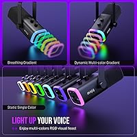 Vista 5 de FIFINE - Micrófono dinámico XLR/USB para podcasts, de transmisión de juegos con luz RGB, botón de silencio, conector para auriculares, soporte