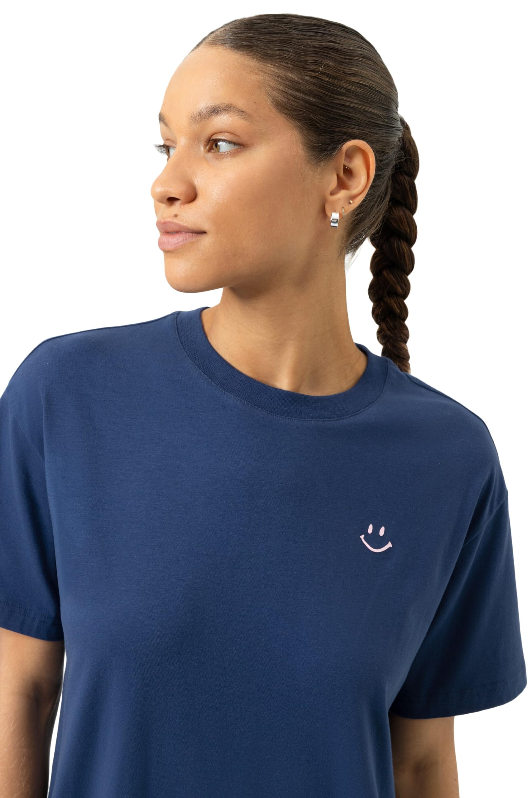 Mey Damen Nachthemd Kurzarm: Gerader Schnitt, Unifarbenes Sleepshirt, Rosa Smiley-Print, Kurzarm, Überschnittene Schulter, Serie Solid Love
