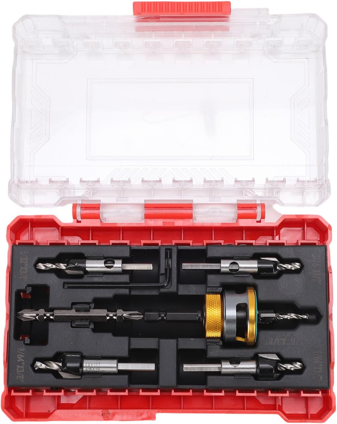 Countersink Drill Bit Set with Adjustable Drill Bit Depth Stop - 5 Pcs Countersink Drill Bit and L Shape Hex Wrench for Woodworking Tools & Hand Tools