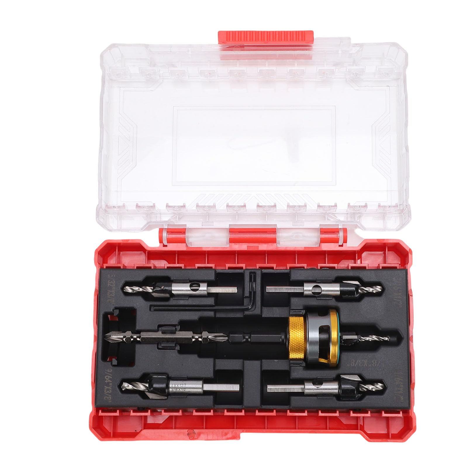 Kit di punte per trapano svasatore con gambo esagonale da 6,5 ​​mm, fermo di profondità regolabile, 4 punte di ricambio per la lavorazione del legno